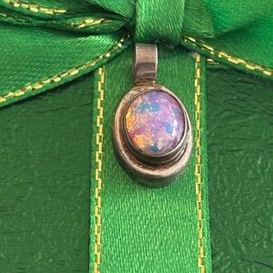 Vintage Sterling Silver Faux Opal Pendant & Stud Earrings Set